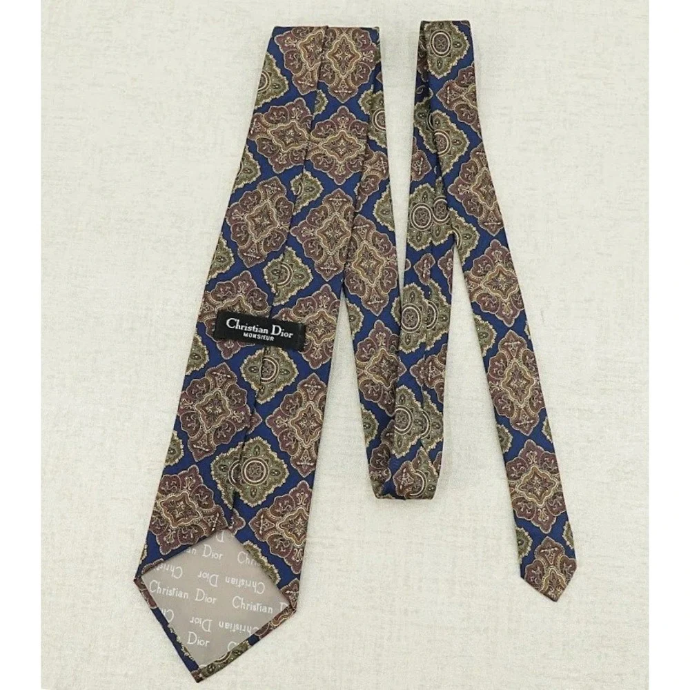 Vintage Christian Dior Monsieur Mens Tie Medallion Print Multi‎ Color USA